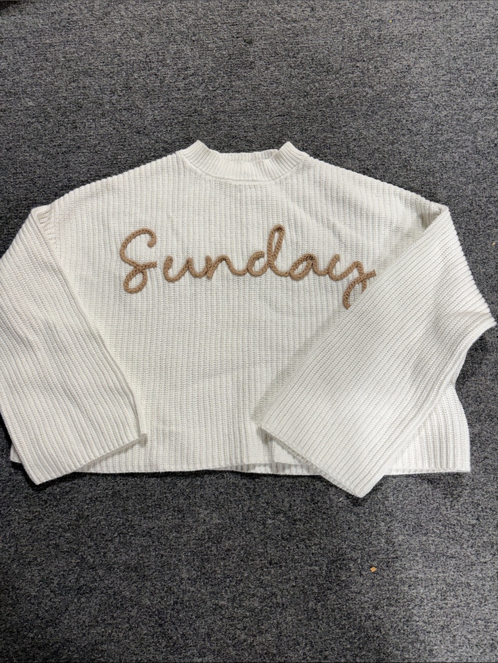 moon & madison Cream Knit 'Sunday' Script Sweater